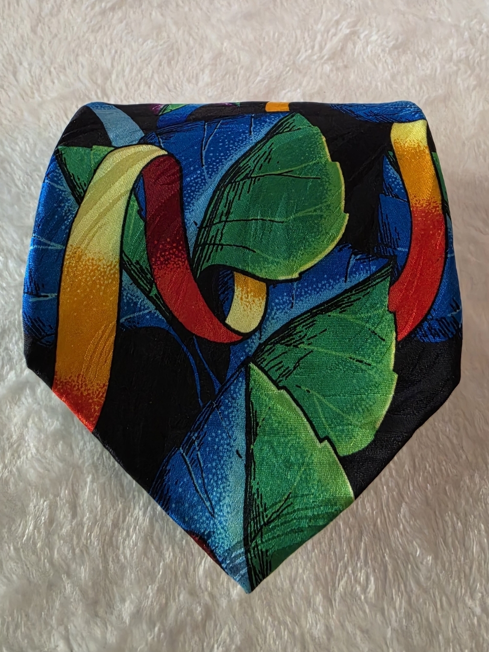 Rush Limbaugh Tie Aspen Leaves Ribbons Silk Black Green Colorful No Boundaries